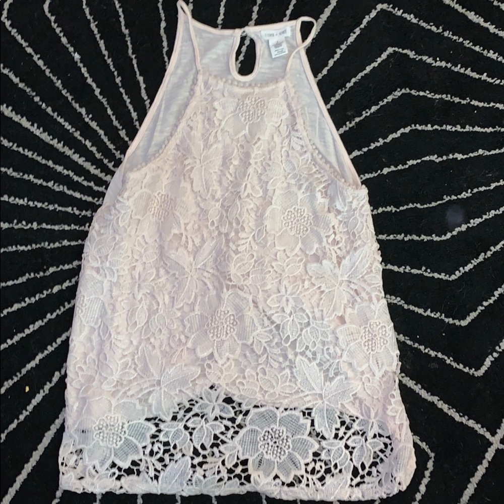 White and Pink Lace Tank. great condition